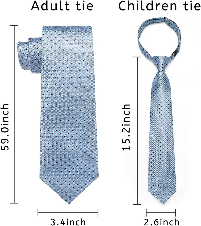 DiBanGu 2PCS Set for Father and Son Tie Silk Mens and Boys Adjustable Necktie & Pocket Square Cufflinks Kids Pre-tied Necktie - Image 4